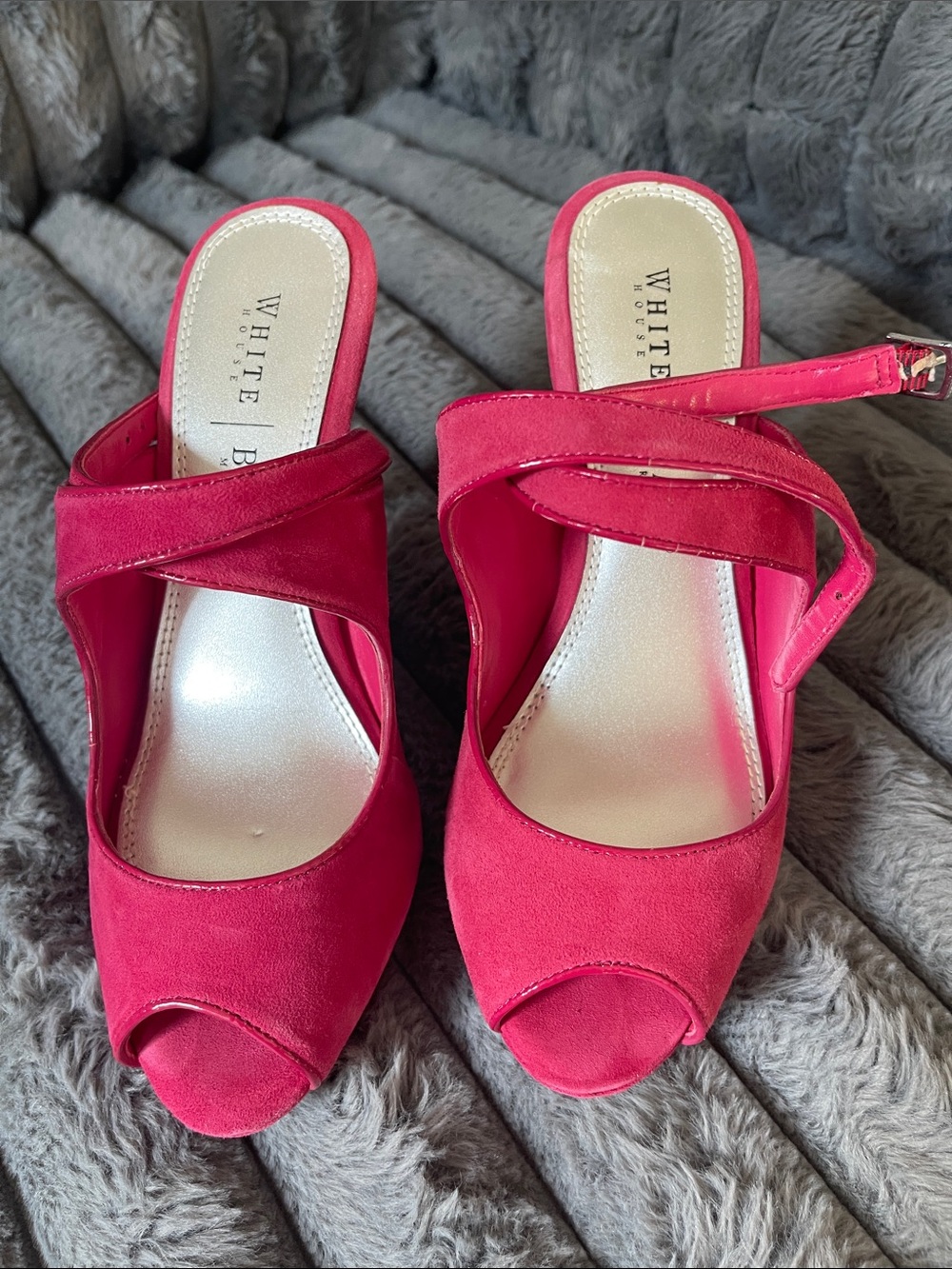 White House Black Market Hot Pink Suede Peep-Toe Slingback Heels